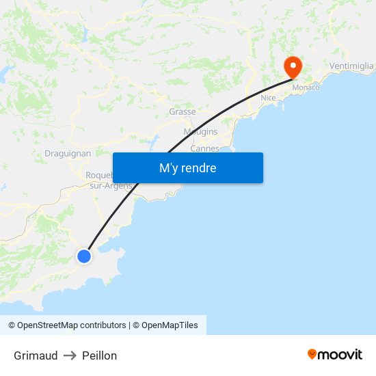 Grimaud to Peillon map