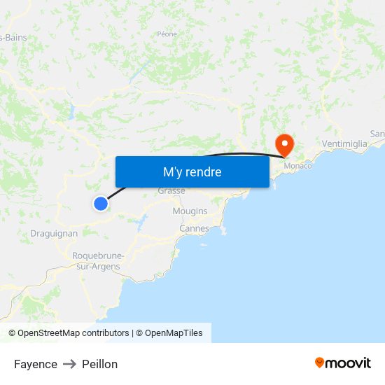 Fayence to Peillon map