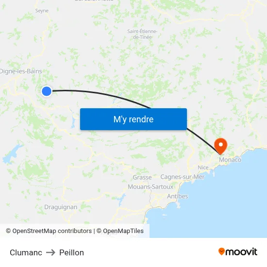 Clumanc to Peillon map