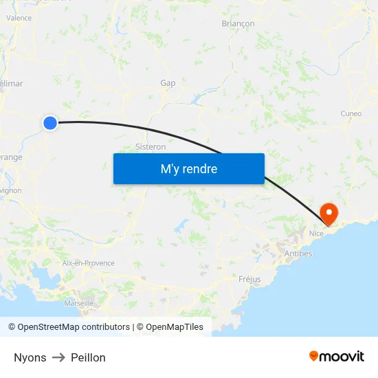 Nyons to Peillon map