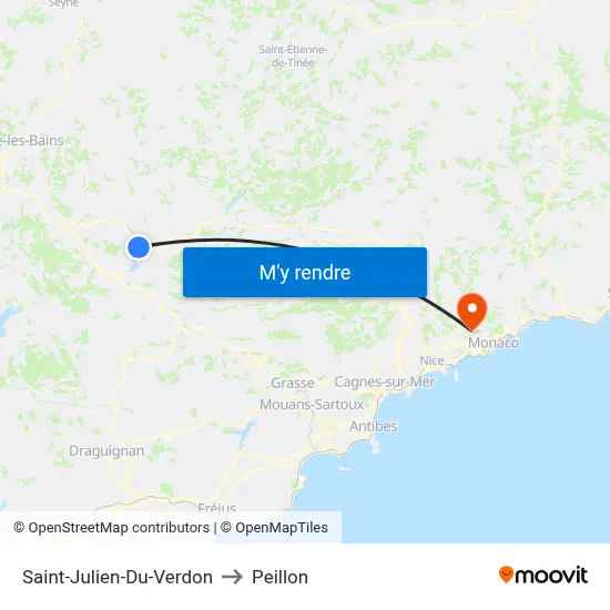 Saint-Julien-Du-Verdon to Peillon map