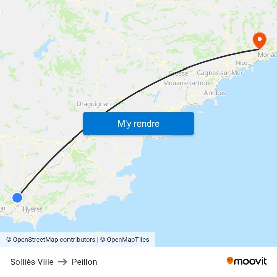 Solliès-Ville to Peillon map