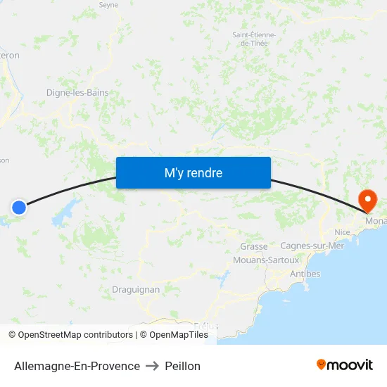 Allemagne-En-Provence to Peillon map