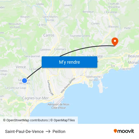 Saint-Paul-De-Vence to Peillon map