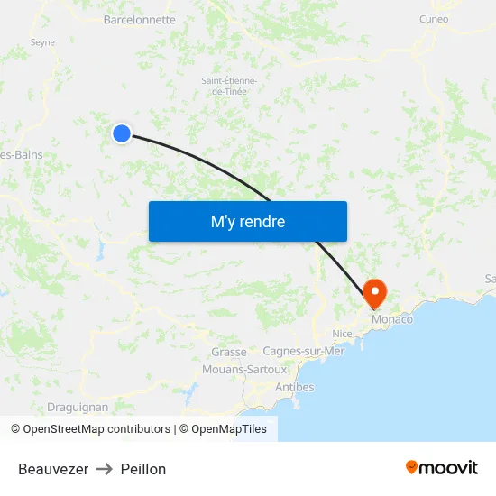 Beauvezer to Peillon map