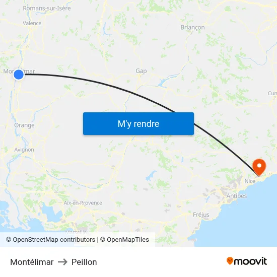 Montélimar to Peillon map