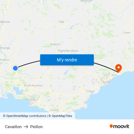 Cavaillon to Peillon map