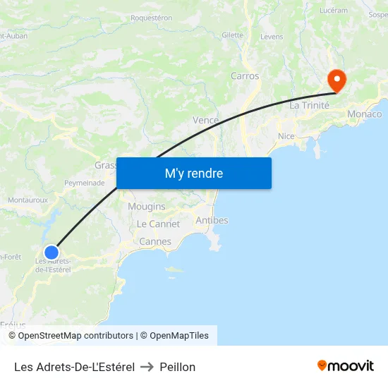 Les Adrets-De-L'Estérel to Peillon map