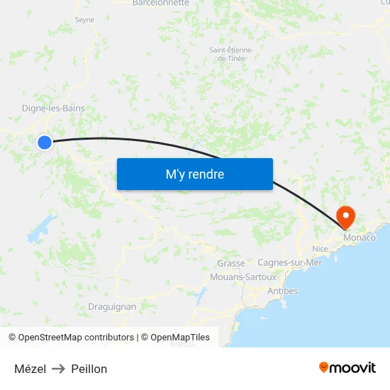 Mézel to Peillon map