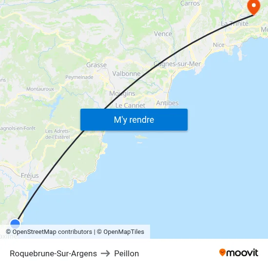 Roquebrune-Sur-Argens to Peillon map