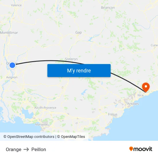 Orange to Peillon map