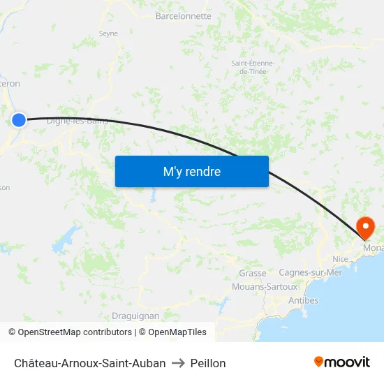 Château-Arnoux-Saint-Auban to Peillon map