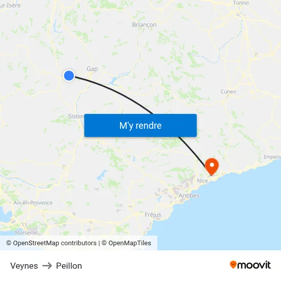 Veynes to Peillon map