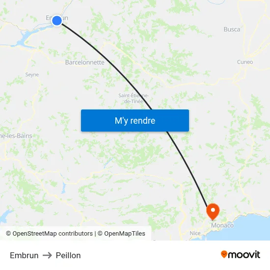 Embrun to Peillon map