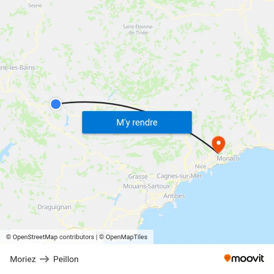 Moriez to Peillon map