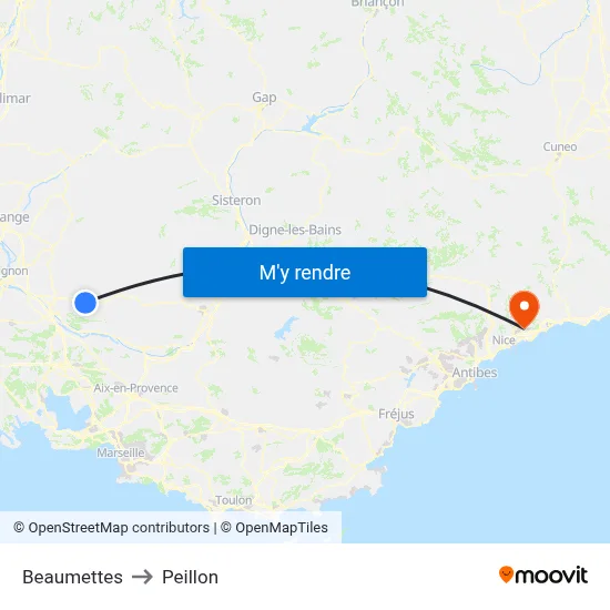 Beaumettes to Peillon map