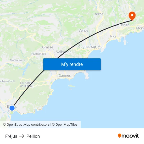 Fréjus to Peillon map