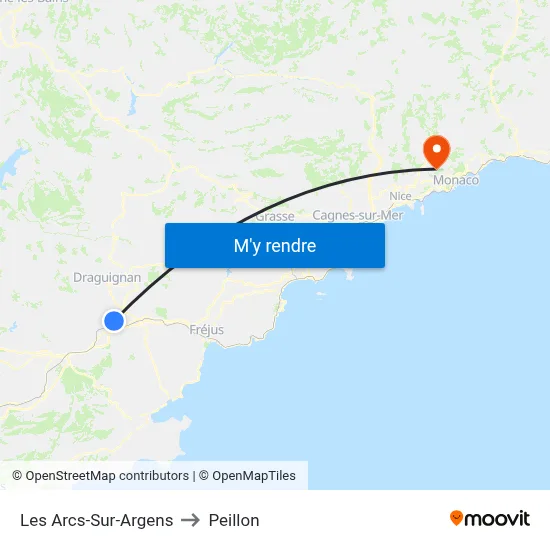 Les Arcs-Sur-Argens to Peillon map