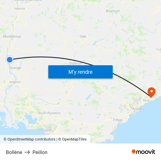 Bollène to Peillon map