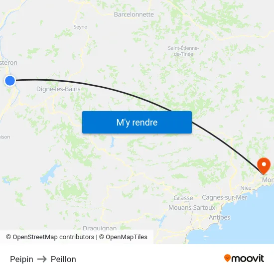 Peipin to Peillon map