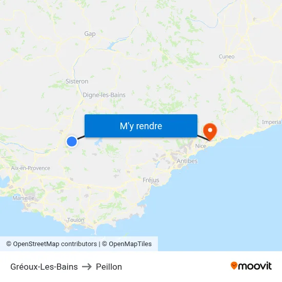 Gréoux-Les-Bains to Peillon map