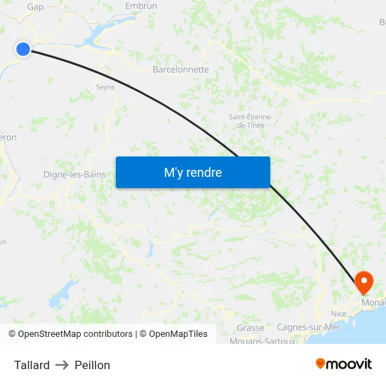 Tallard to Peillon map