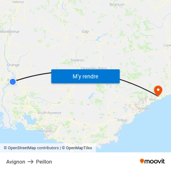 Avignon to Peillon map