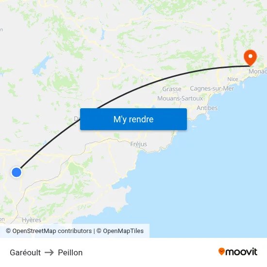 Garéoult to Peillon map