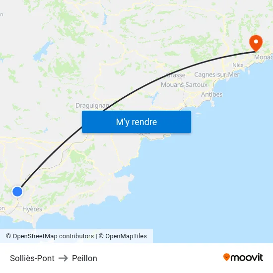 Solliès-Pont to Peillon map