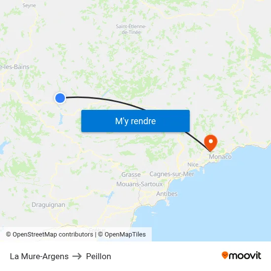 La Mure-Argens to Peillon map