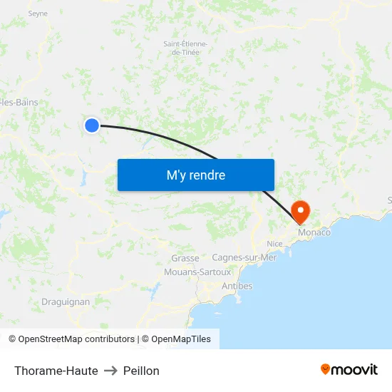 Thorame-Haute to Peillon map