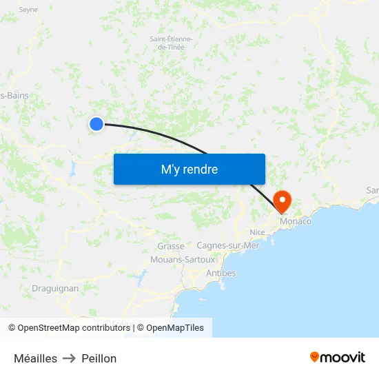 Méailles to Peillon map