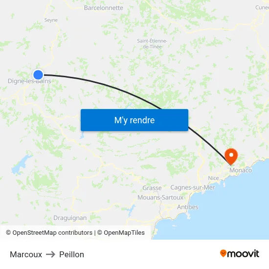 Marcoux to Peillon map