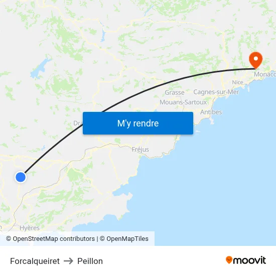 Forcalqueiret to Peillon map