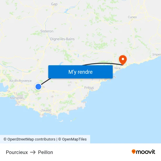 Pourcieux to Peillon map