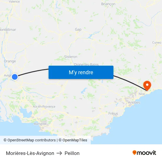 Morières-Lès-Avignon to Peillon map