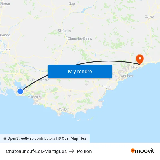 Châteauneuf-Les-Martigues to Peillon map
