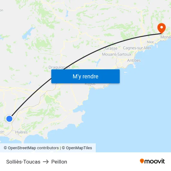 Solliès-Toucas to Peillon map