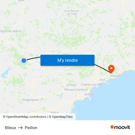 Blieux to Peillon map