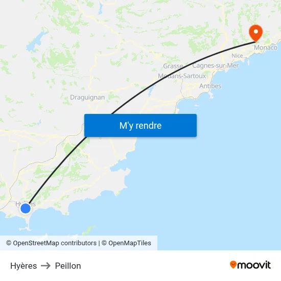 Hyères to Peillon map