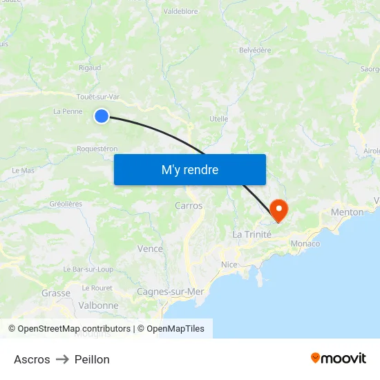Ascros to Peillon map