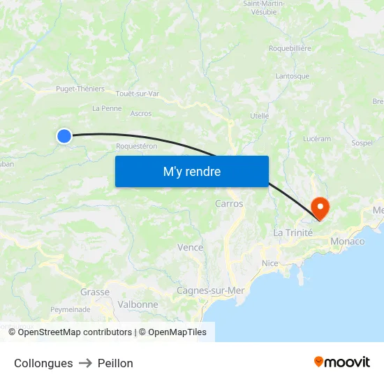 Collongues to Peillon map