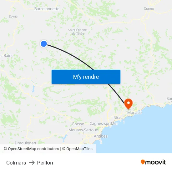 Colmars to Peillon map