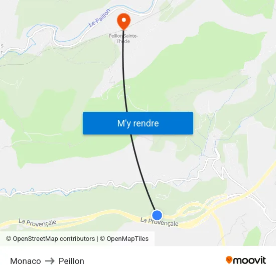 Monaco to Peillon map