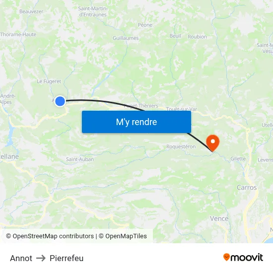Annot to Pierrefeu map