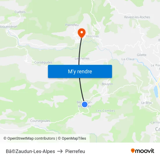 Bã©Zaudun-Les-Alpes to Pierrefeu map