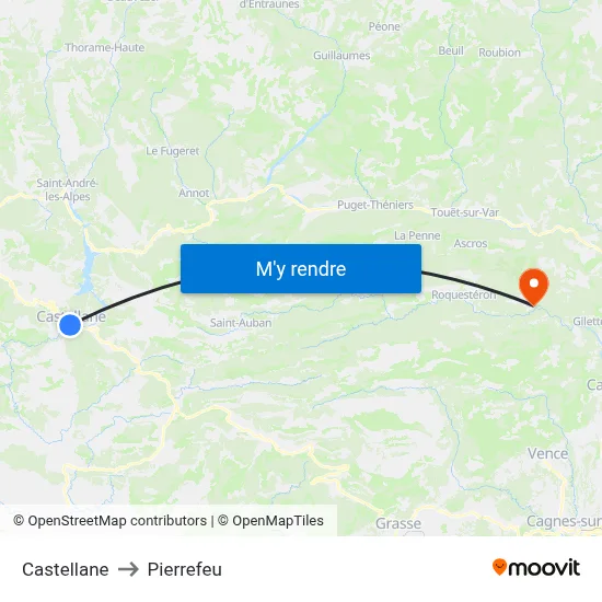Castellane to Pierrefeu map