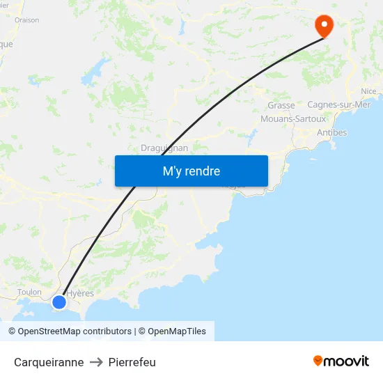 Carqueiranne to Pierrefeu map