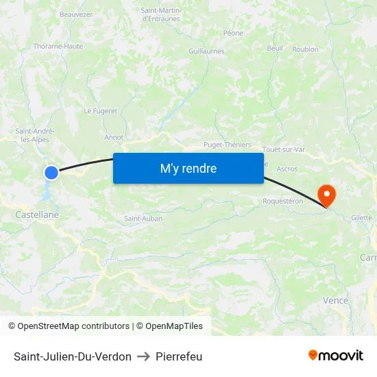 Saint-Julien-Du-Verdon to Pierrefeu map