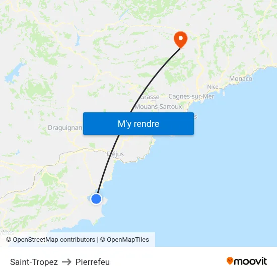 Saint-Tropez to Pierrefeu map